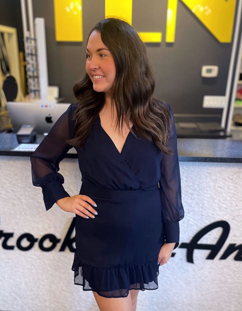 Navy Ruffle Hem Wrap Dress