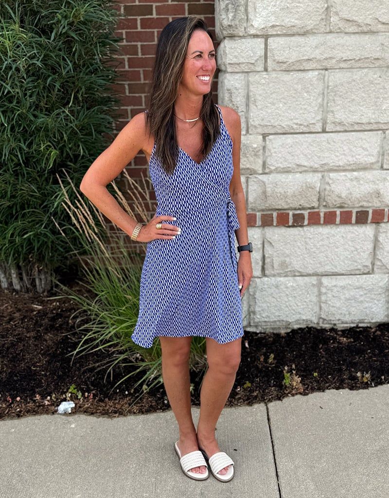 Navy Abstract Wrap Dress