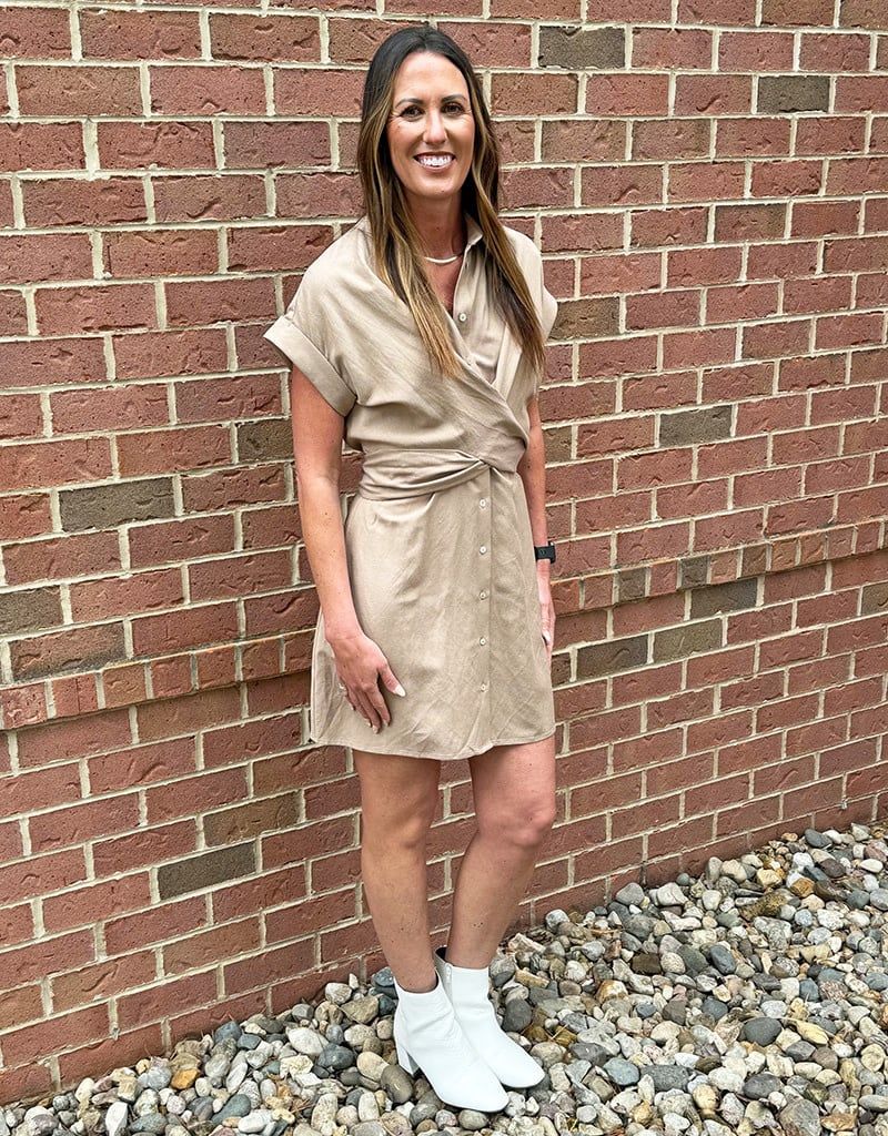 Light Khaki Twist Waist Tie Dress