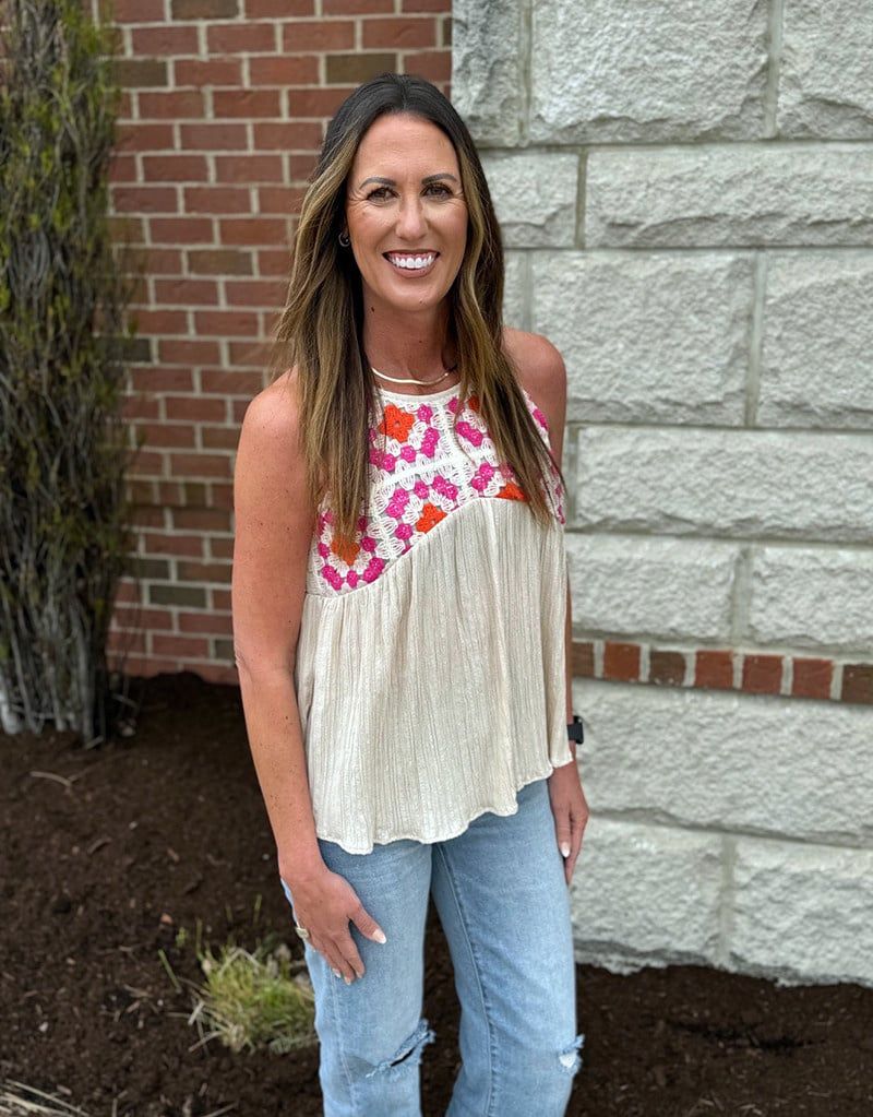 Cream Crochet Detail Textured Top