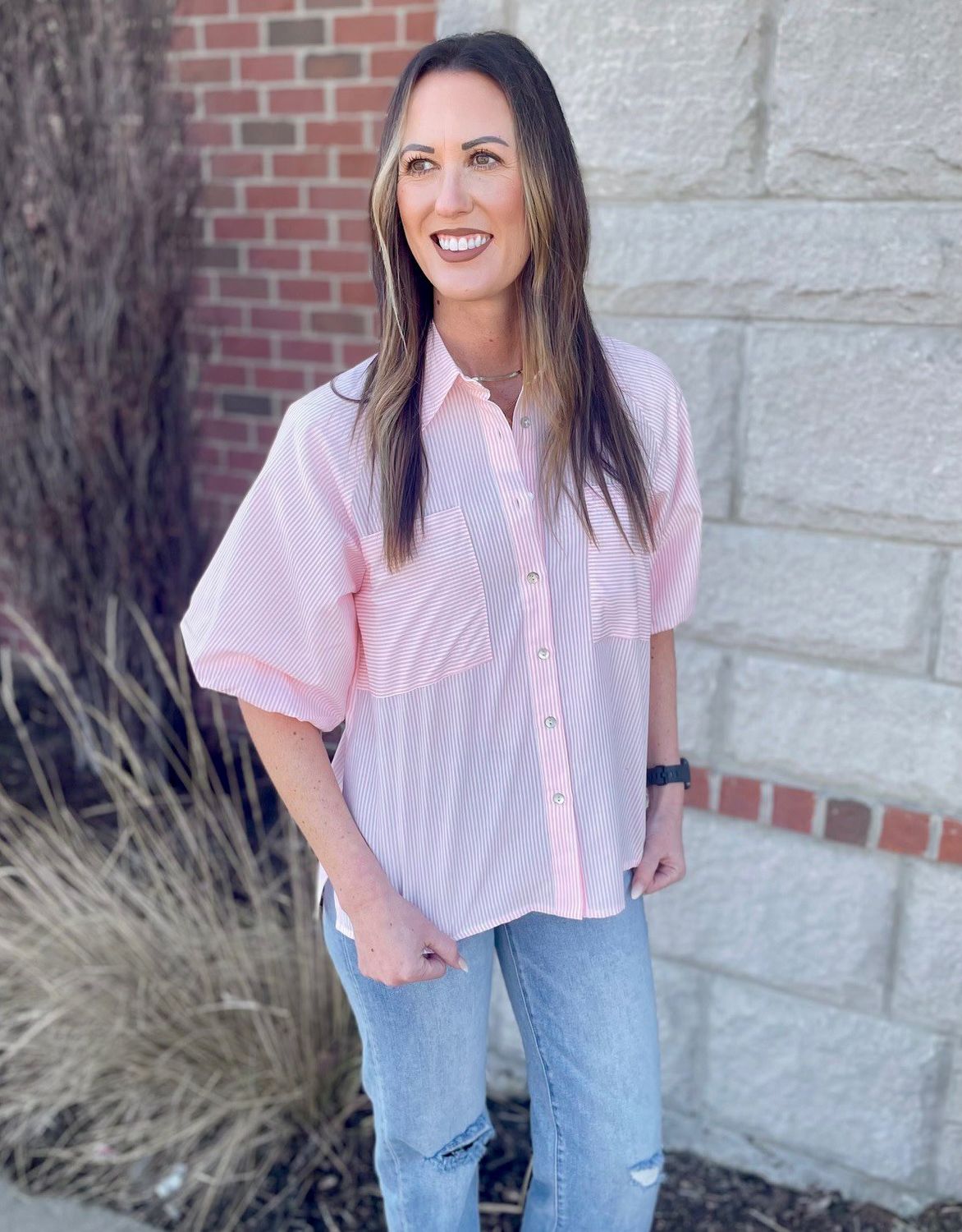 Pink Stripe Button Down Shirt