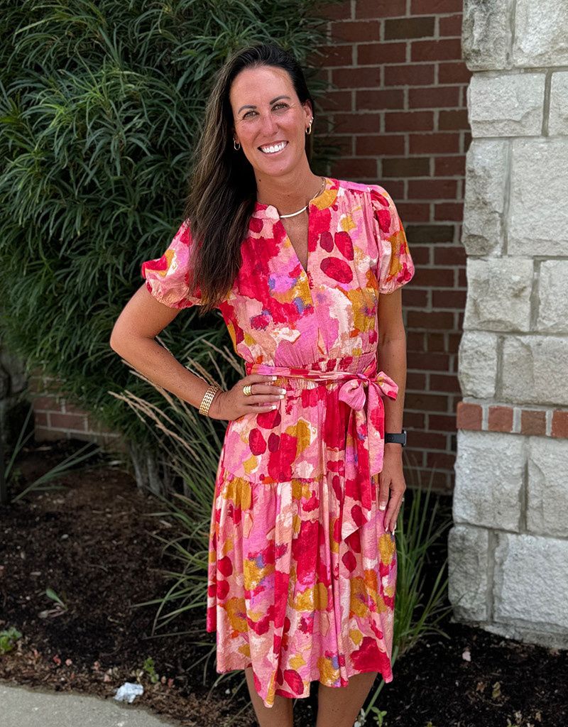 Pink Belted Floral Midi