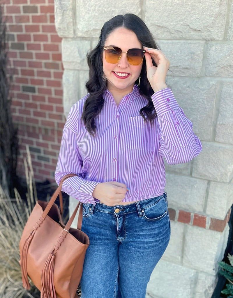 Lavender Presley Crop Button Down Top