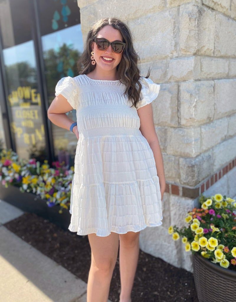 White Ruffle Detail Tiered Dress