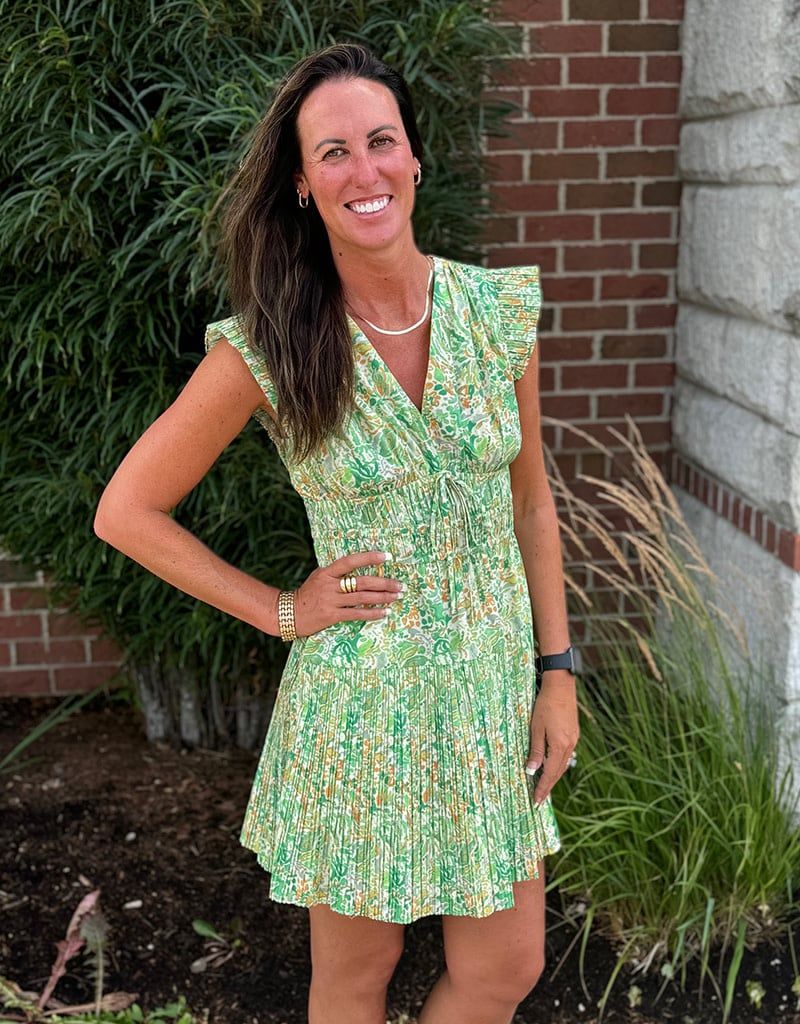 Green Print Pleated Dress