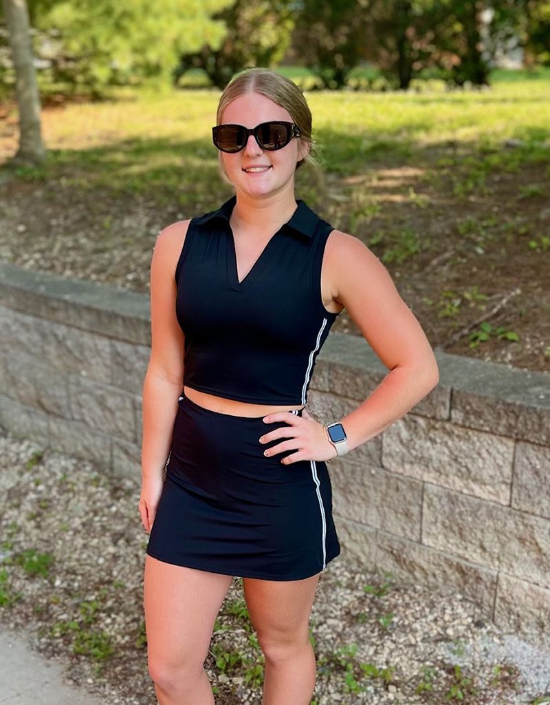 Black Side Stripe Tennis Skort