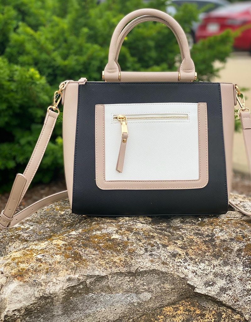Black Two Tone Zipper Satchel