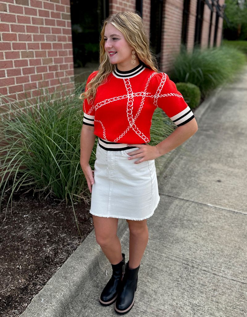 Orange Print Sweater Top