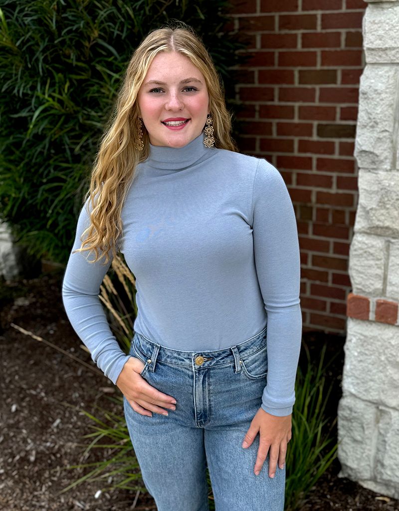 Soft Blue Mock Neck Long Sleeve