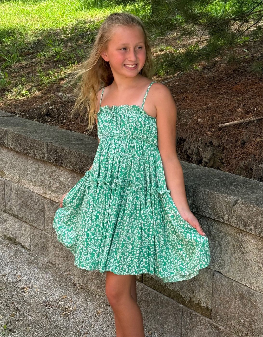 Green Lolli Print Tiered Dress