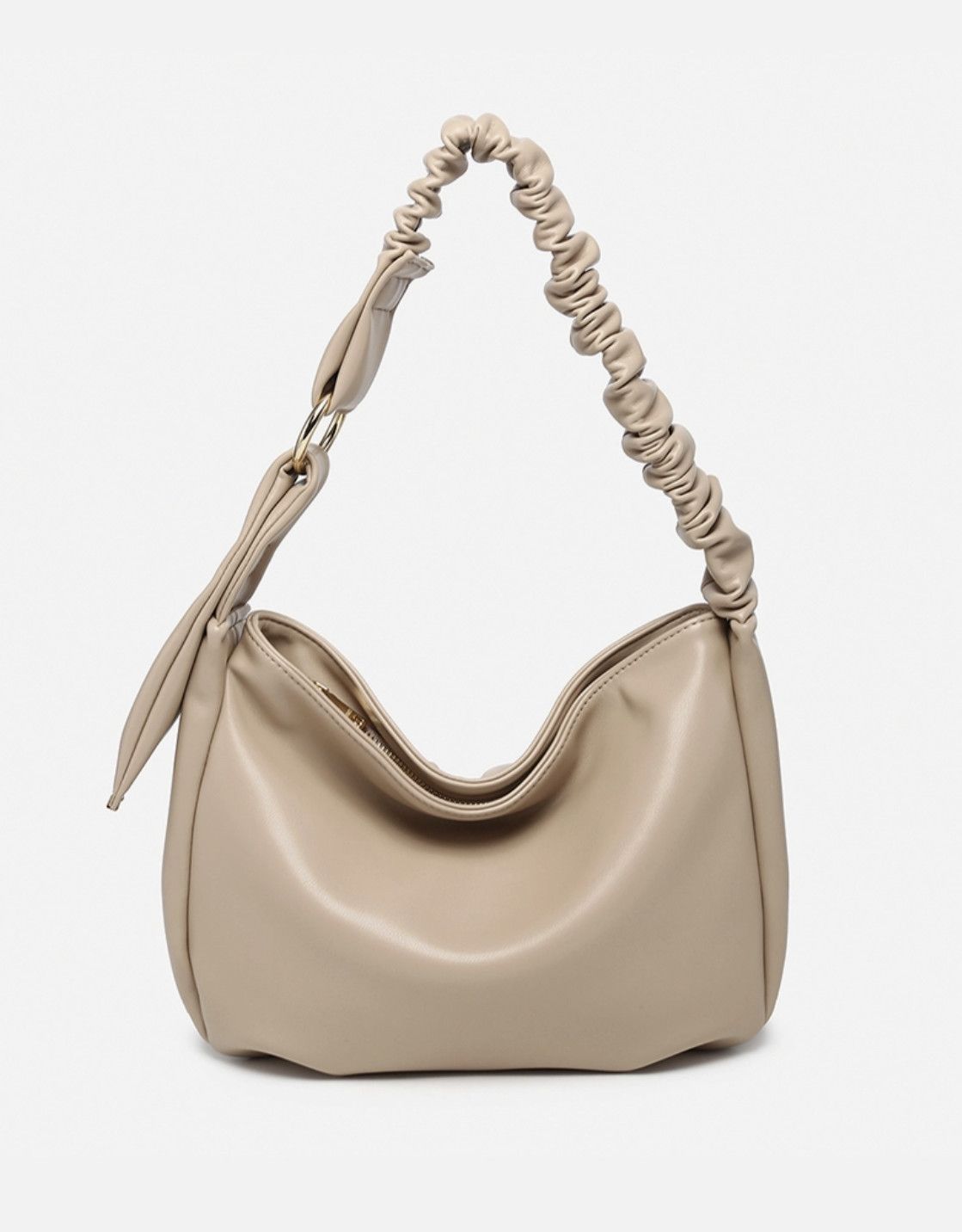 Jakarta Sand Slouchy Shoulder Bag w/ Ruched Handle