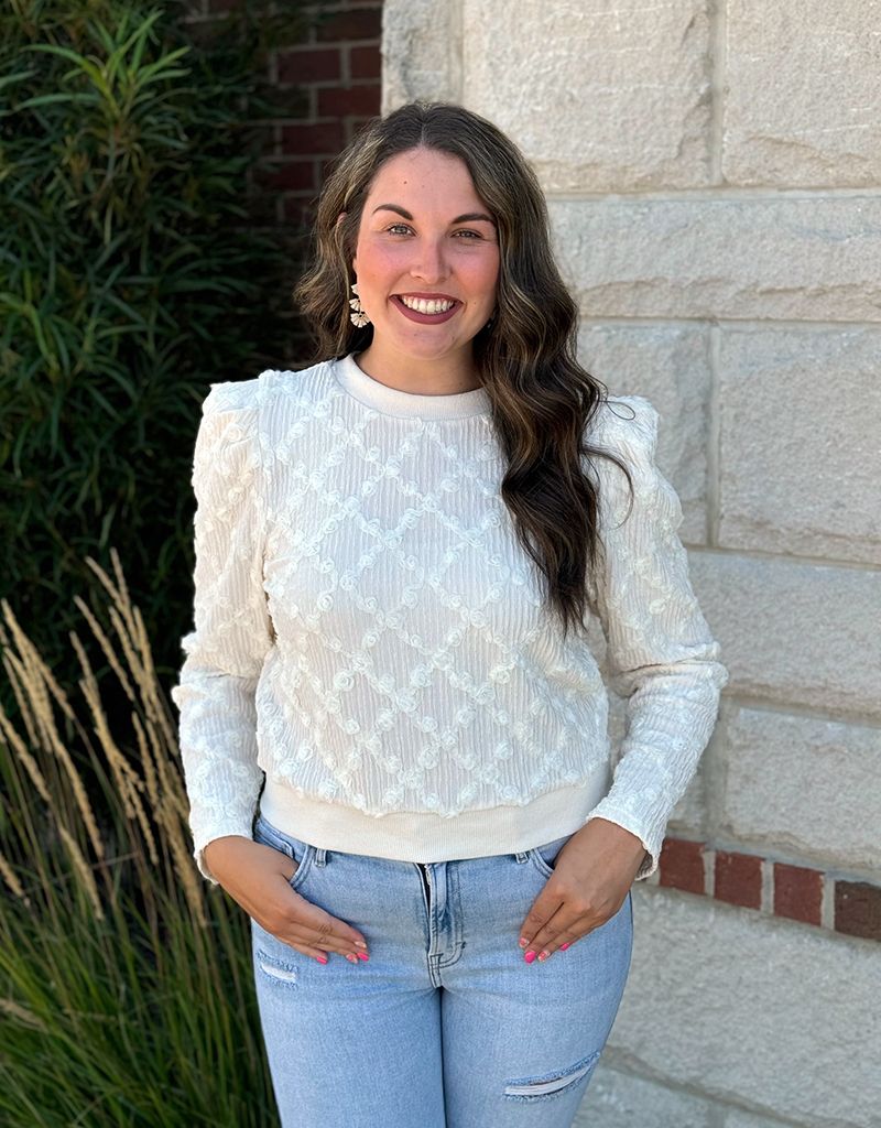 Cream Textured Rose Detail Top