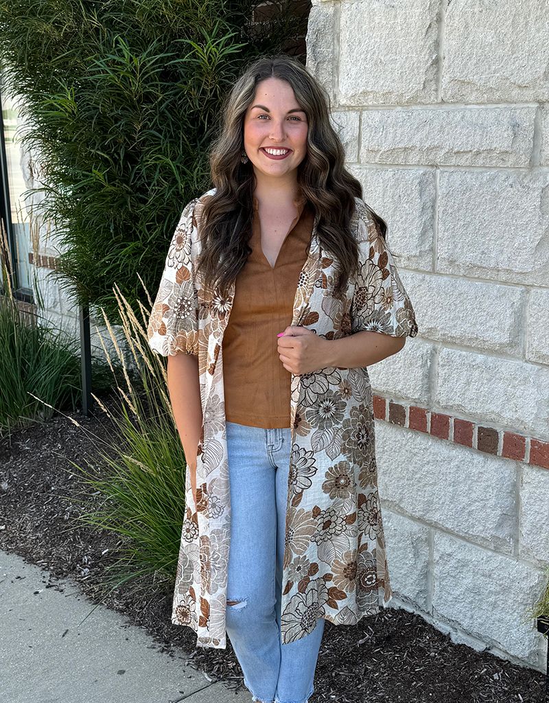 Cream Puff Sleeve Floral Dress/Duster