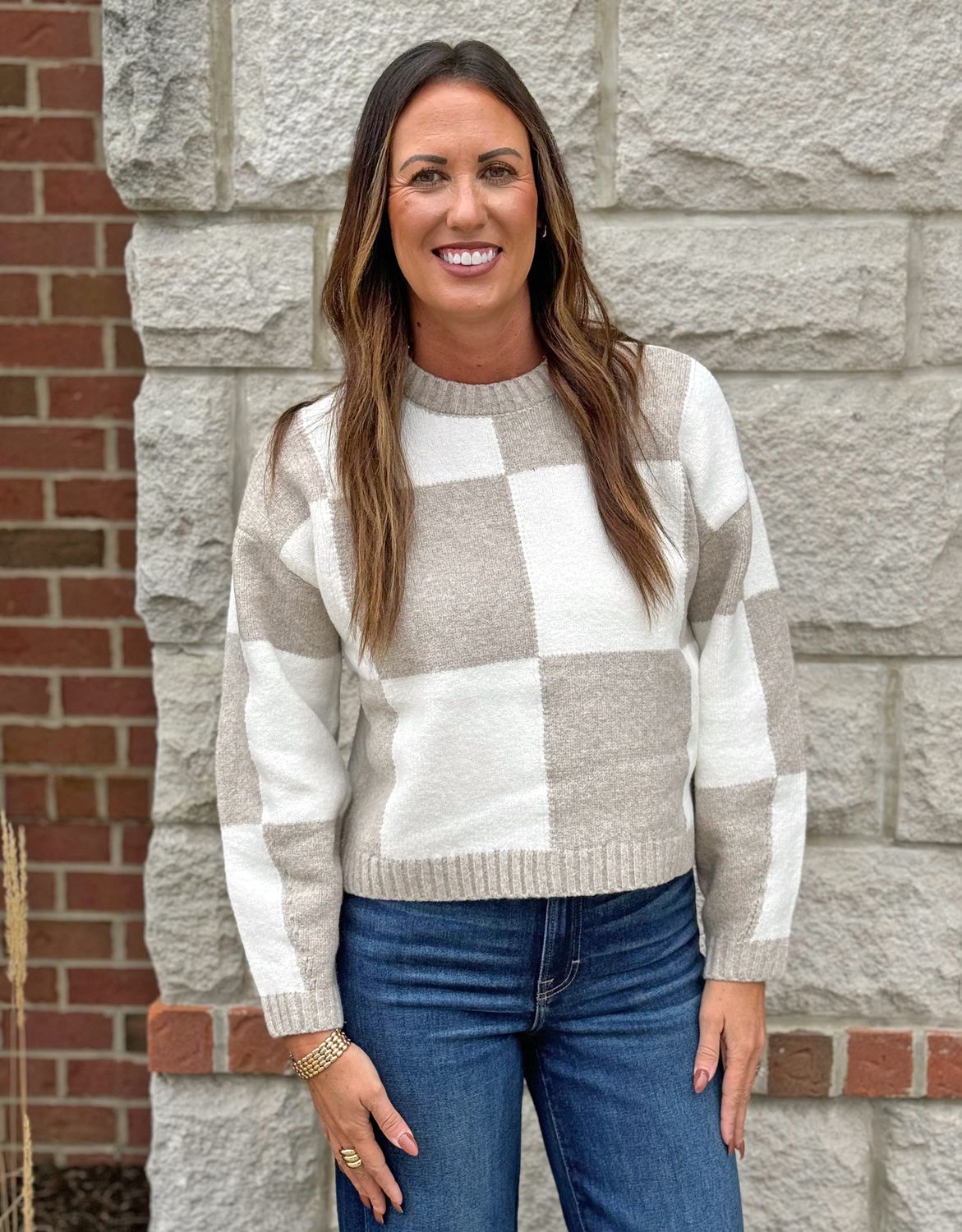 Camel Check Colorblock Sweater