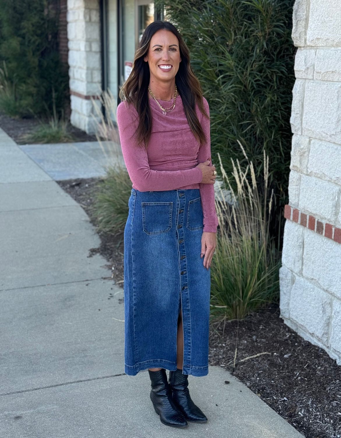 Denim Button Down Midi Skirt