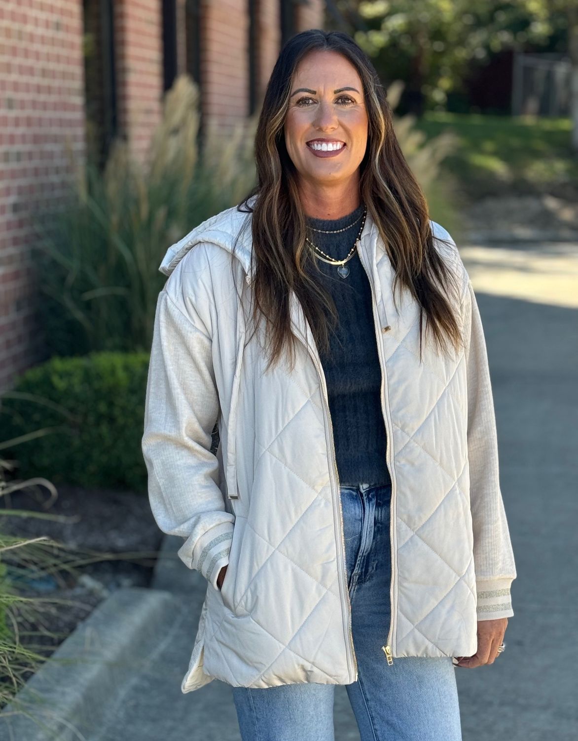 Ivory Mixed Sleeve Puffer Jacket