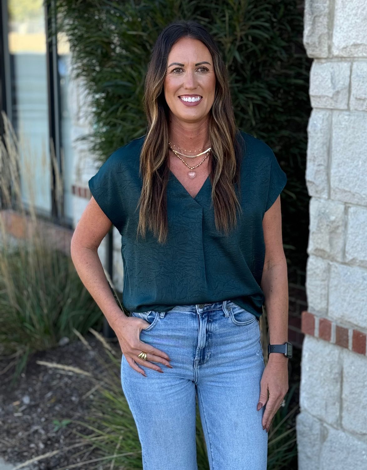 Deep Emerald Kristen Satin Blouse