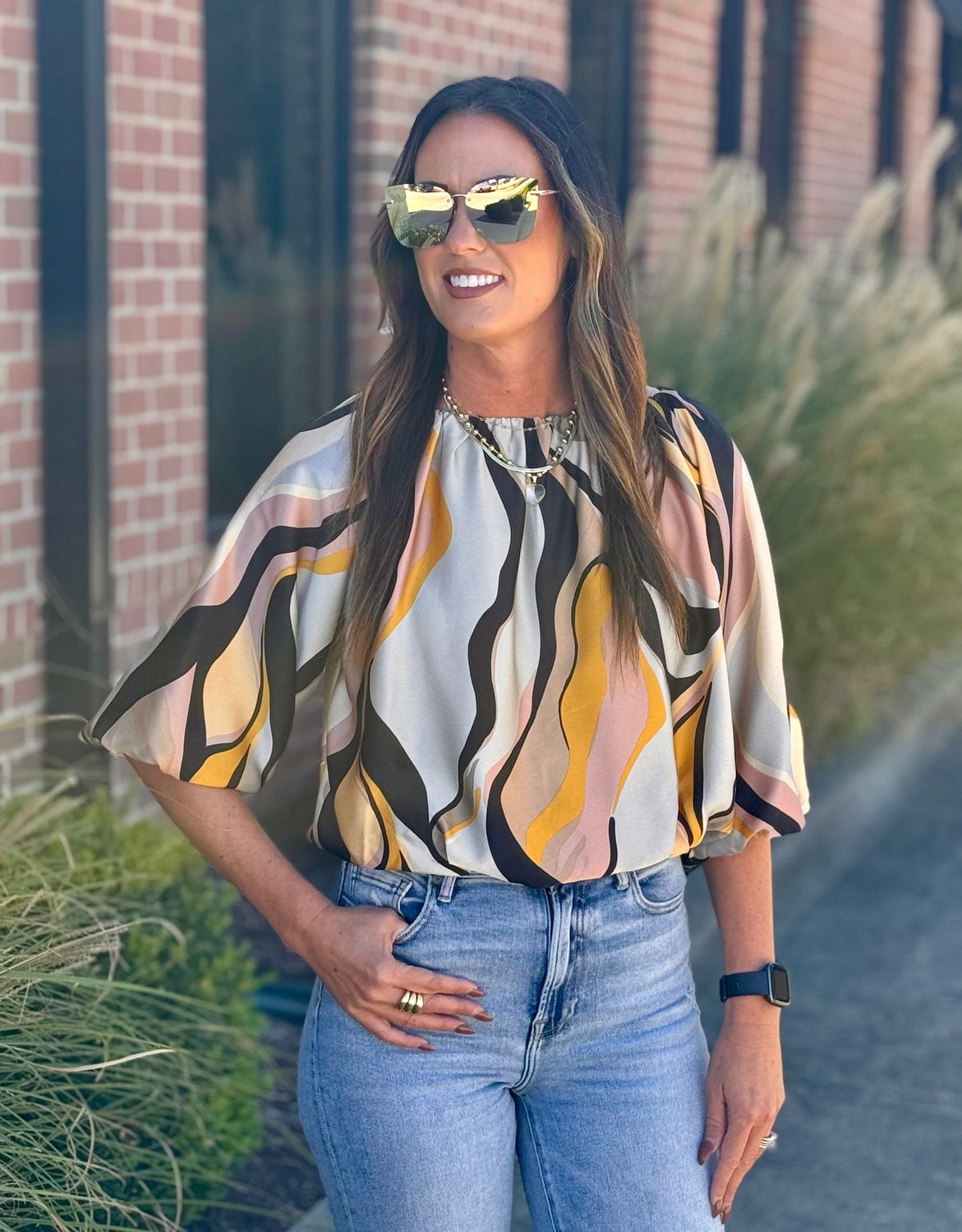 Print Puff Sleeve Bubble Top 