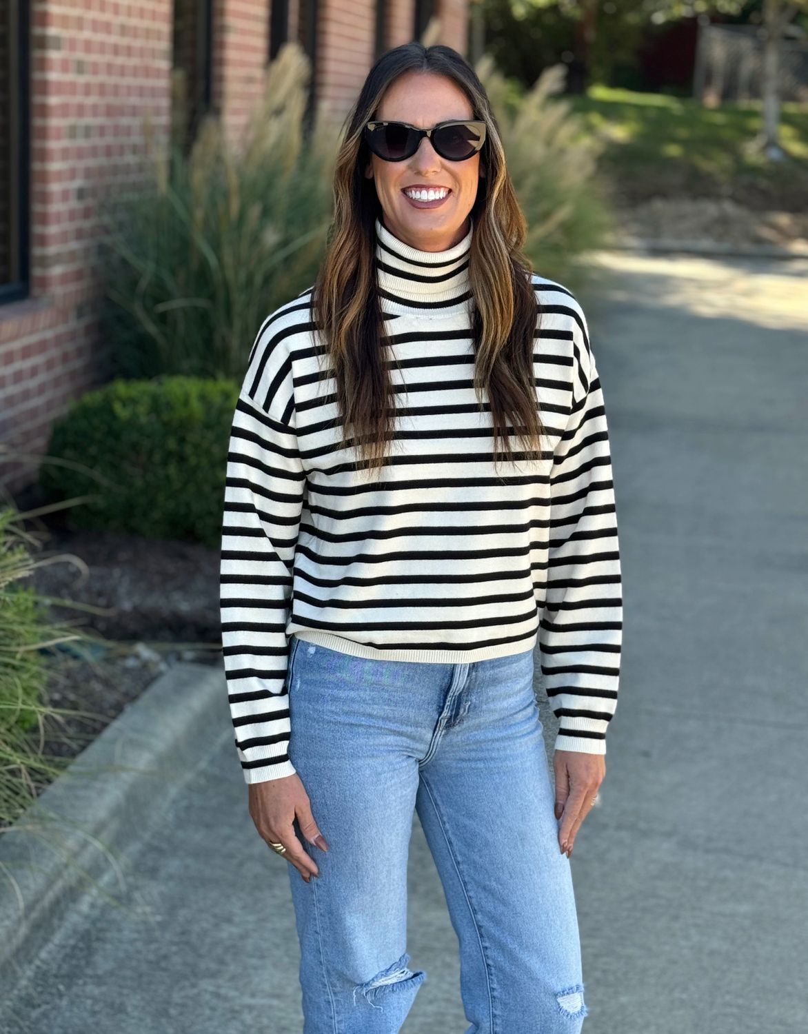 Black Stripe Turtleneck Sweater