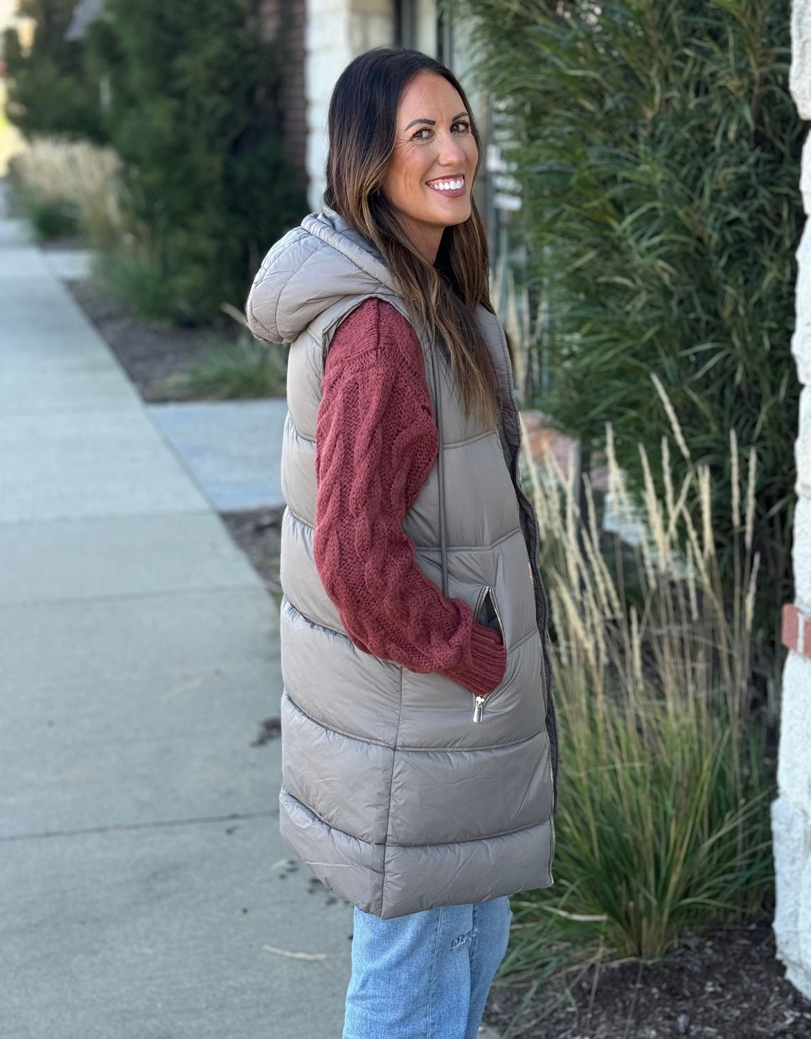 Taupe Hooded Puffer Vest