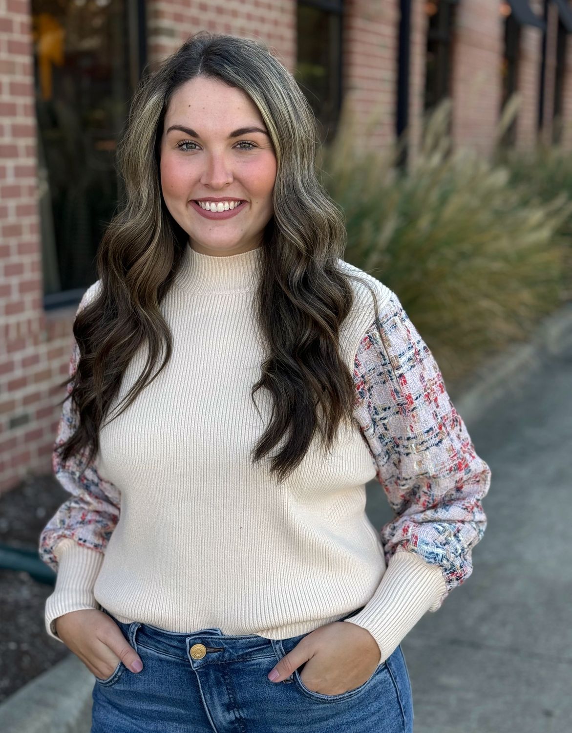 Cream Tweed Sleeve Sweater
