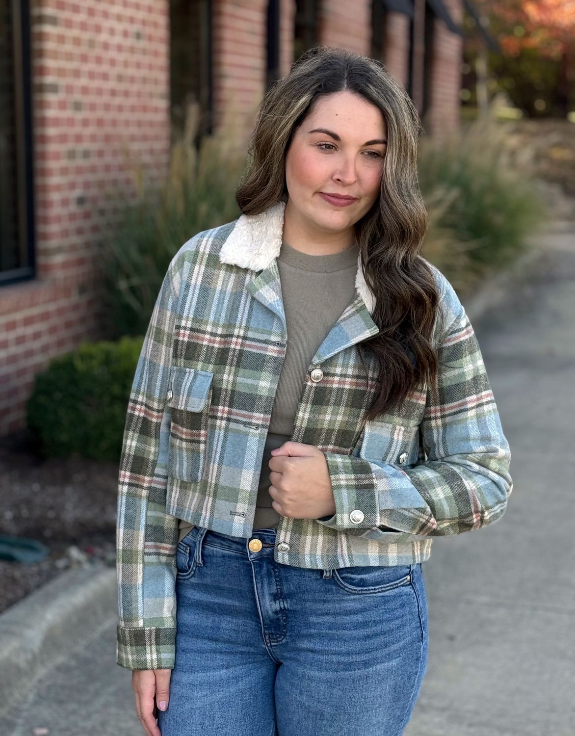 Seafoam Plaid Cropped Jacket
