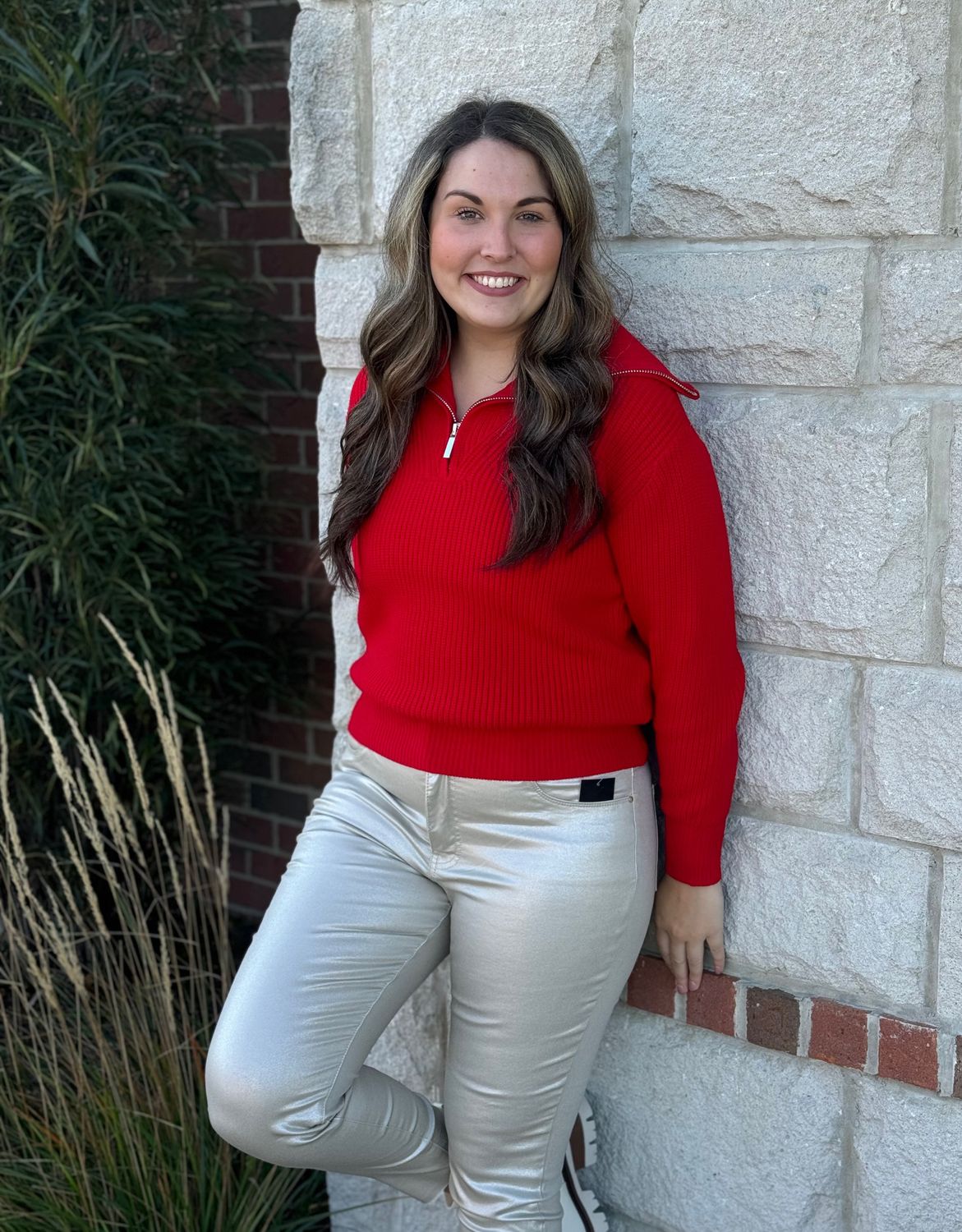 Cherry Half Zip Textured Sweater