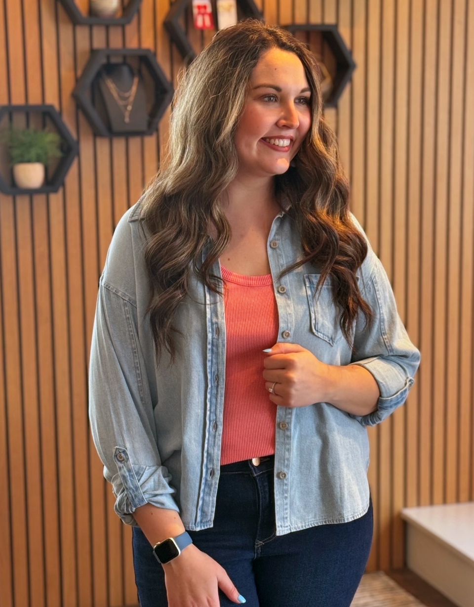 Leighton Light Wash Button Up Top
