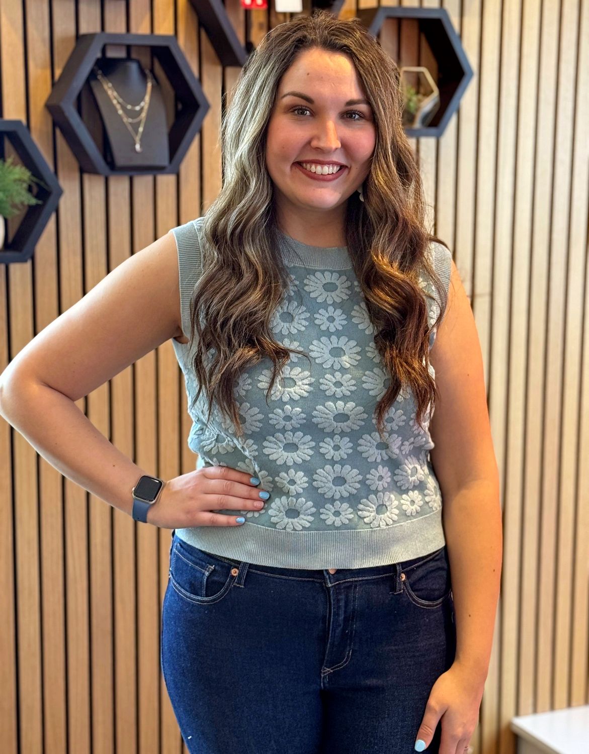 Seafoam Floral Jacquard Sweater Top