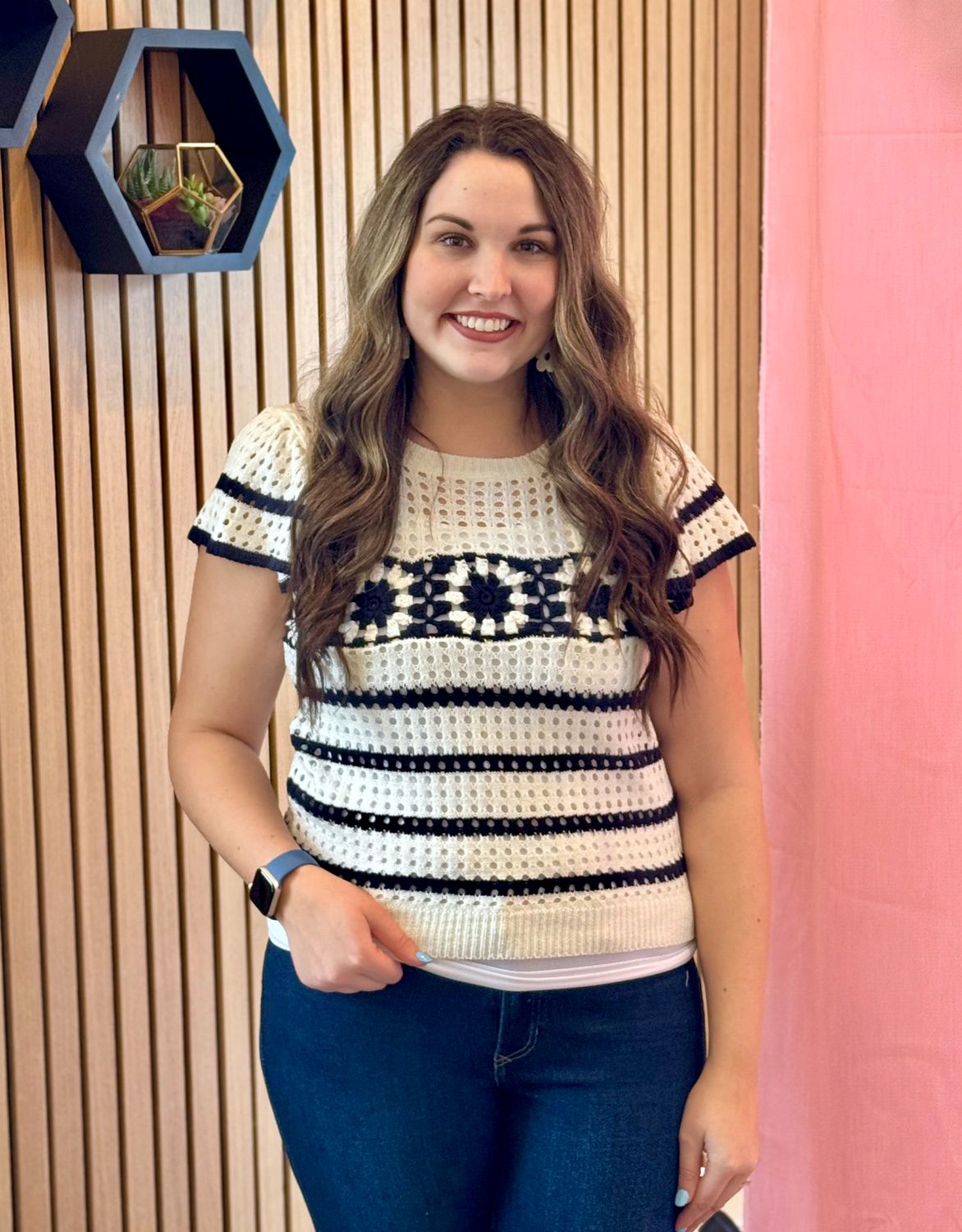 Off White Patterned Stripe Ruffle Knit Top