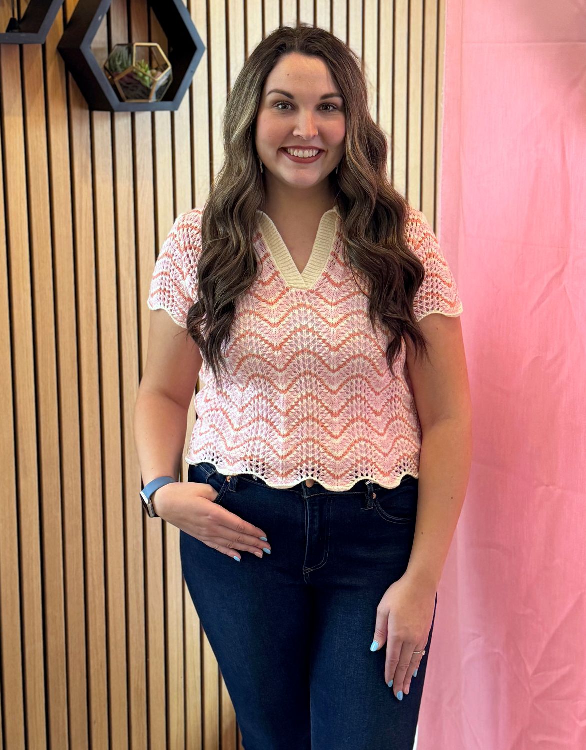 Pink Scallop Hem Sweater Top