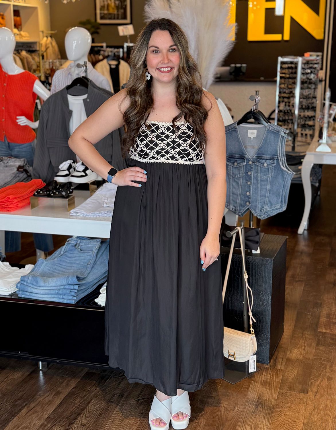Black Embroidered Top Maxi Dress