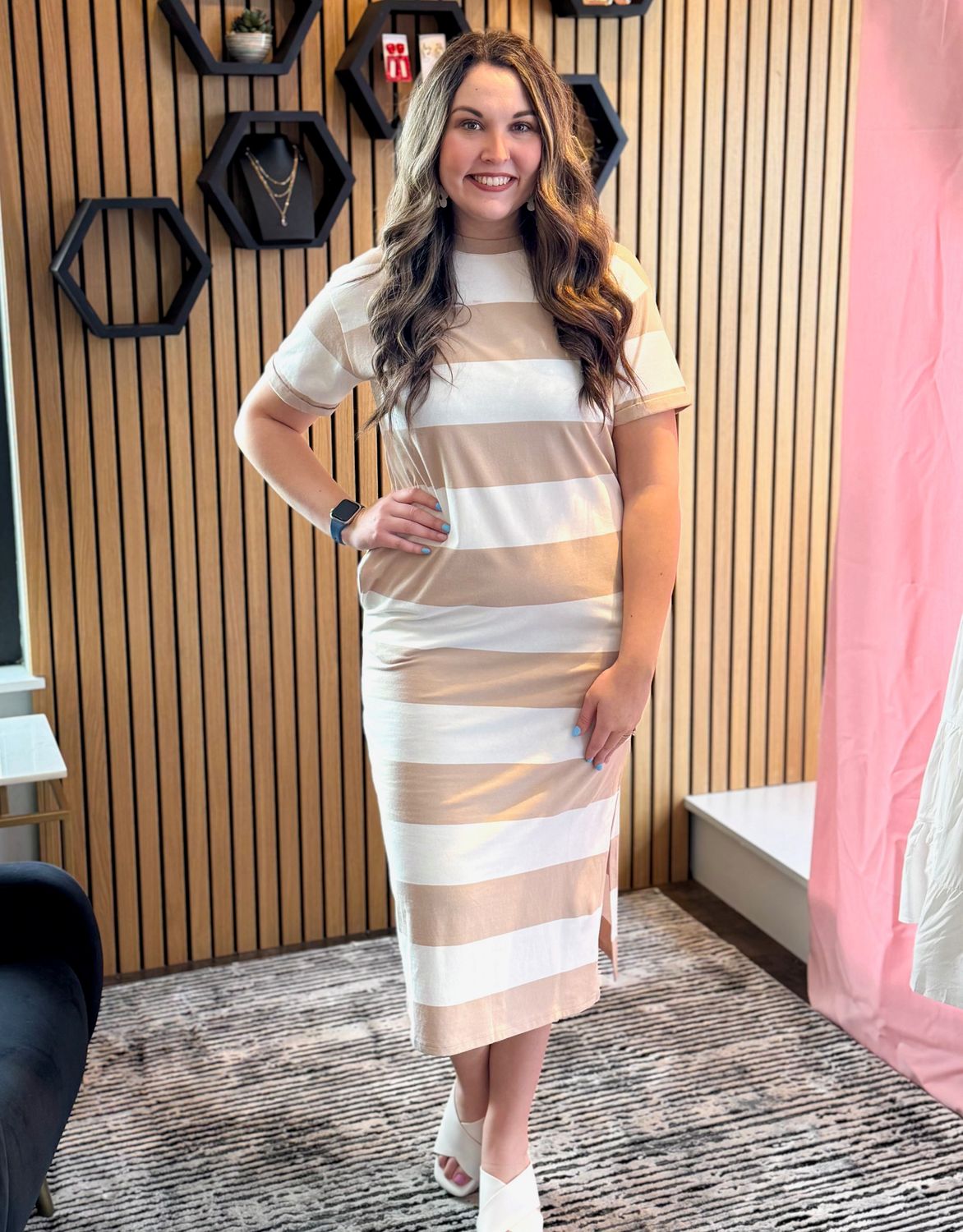 Taupe Striped Tshirt Midi