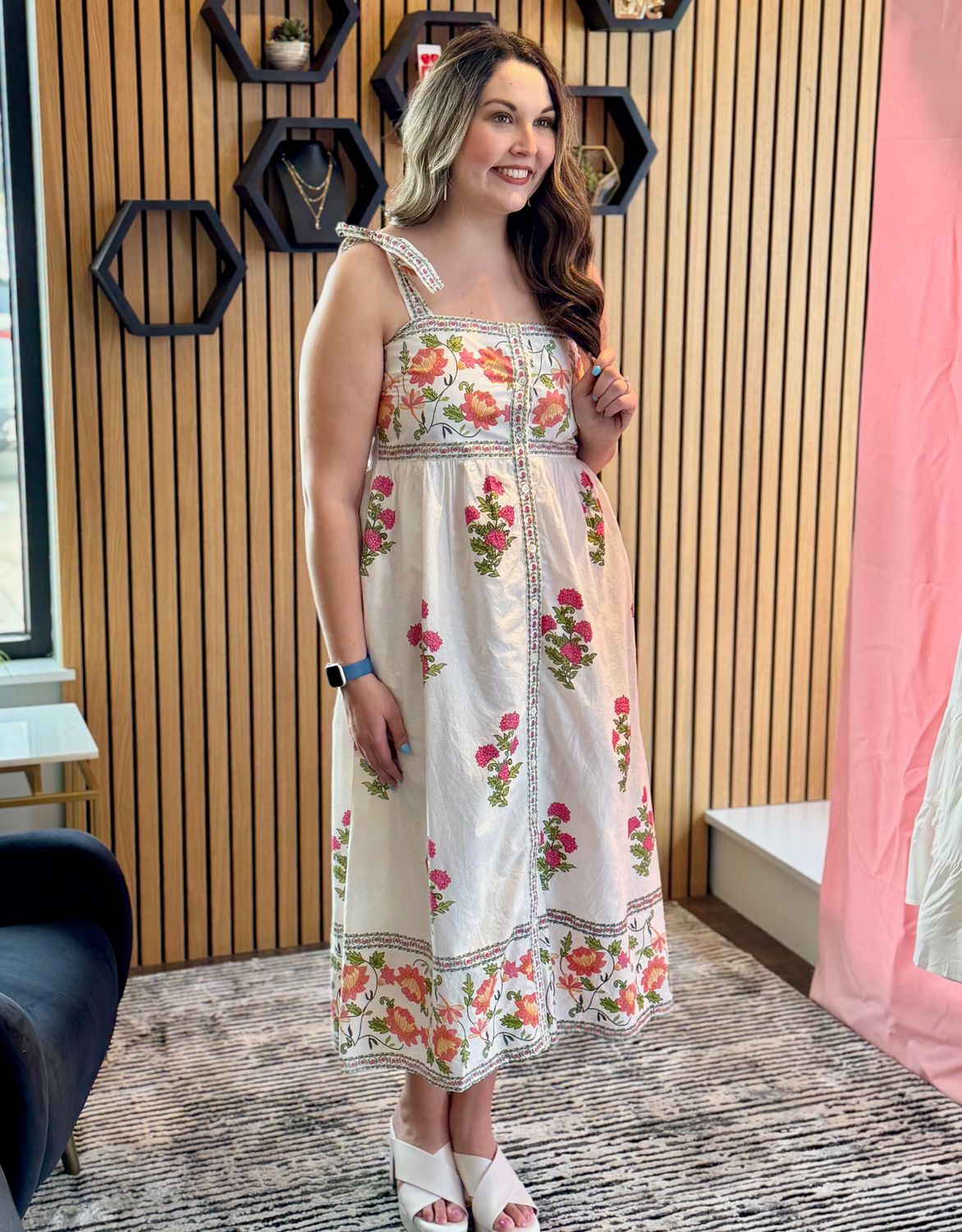 Cream Tie Strap Floral Midi