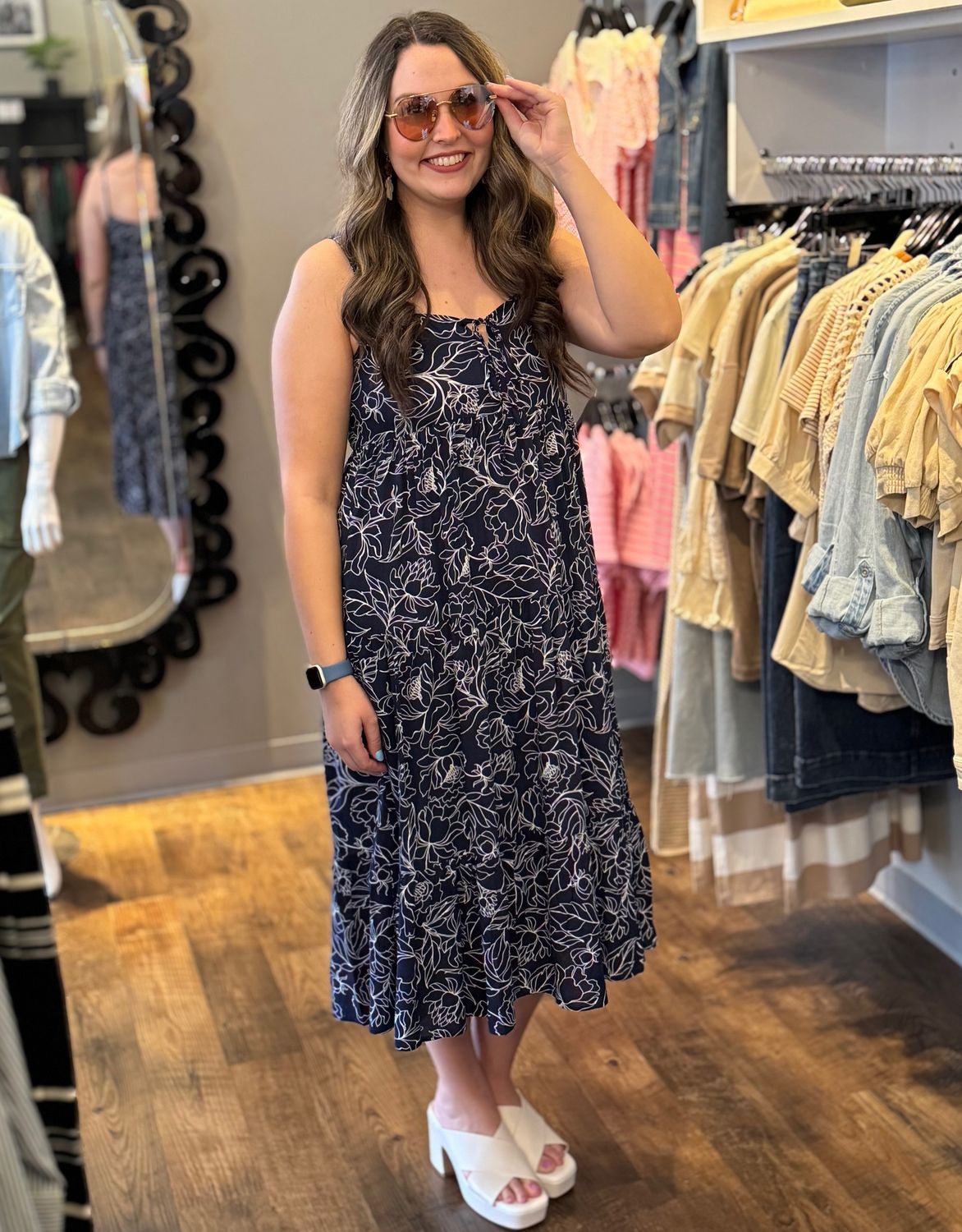 Navy Floral Midi Dress