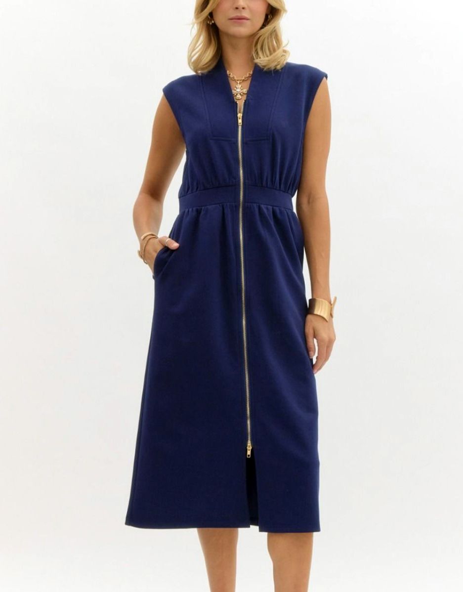 Navy Zipper Midi