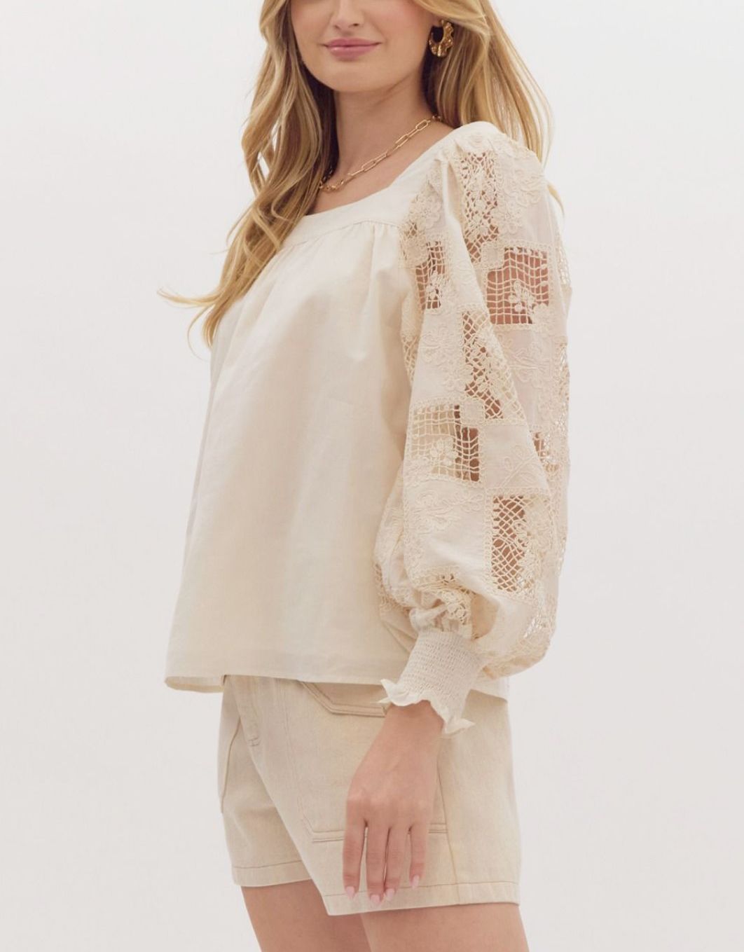 Ecru Lace Detail Sleeve Blouse