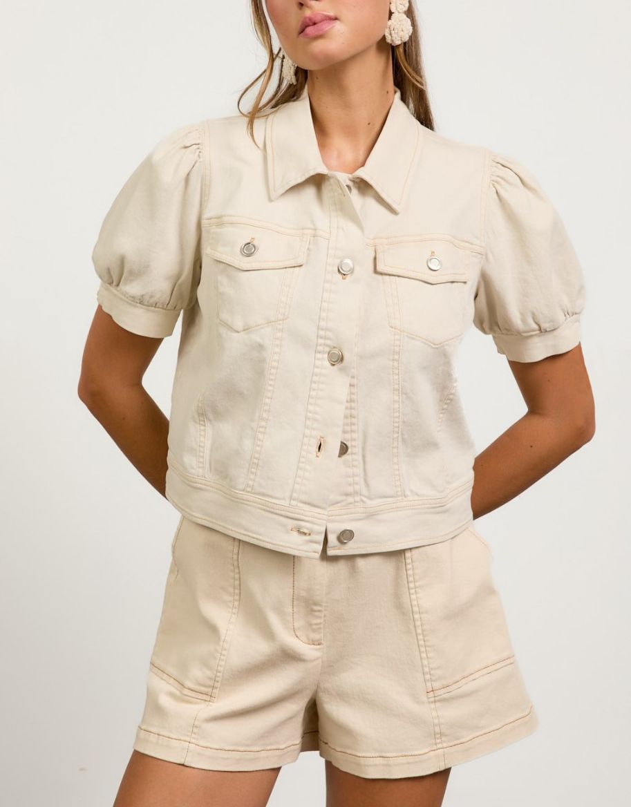 Natural Washed Puff Sleeve Jacket