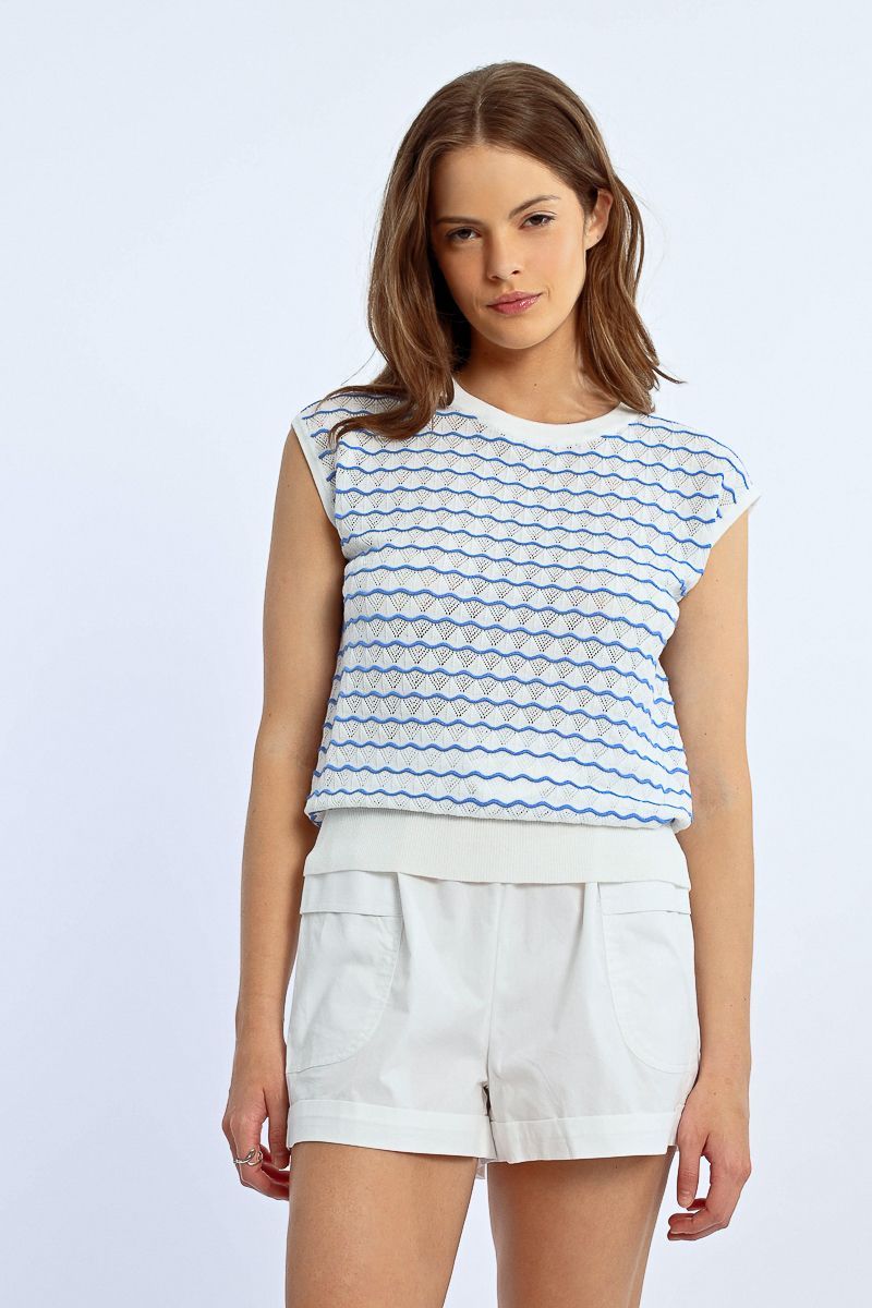 Blue Stripe Knitted Sweater Top