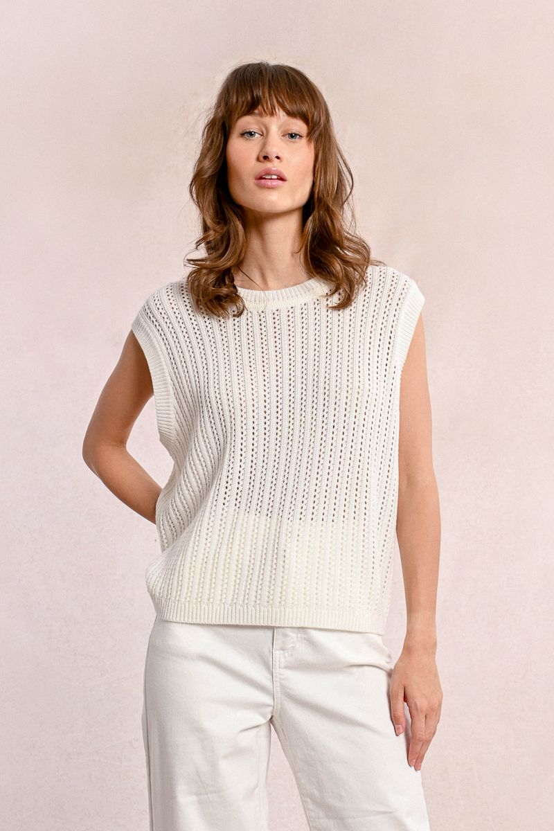 Off White Knitted Sleeveless Sweater