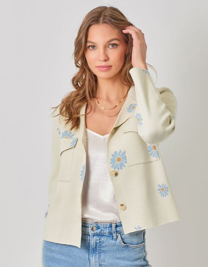 Ivory Flower Patterned Jacket