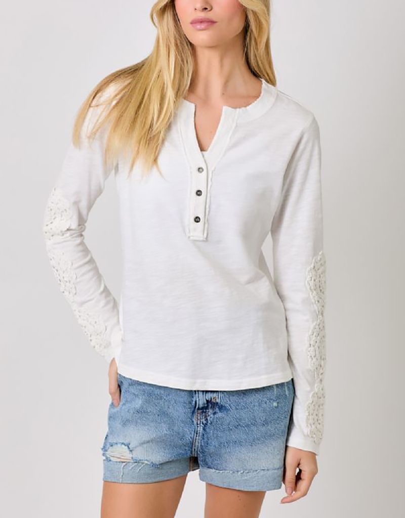 Off White Sleeve Detail Henley Top