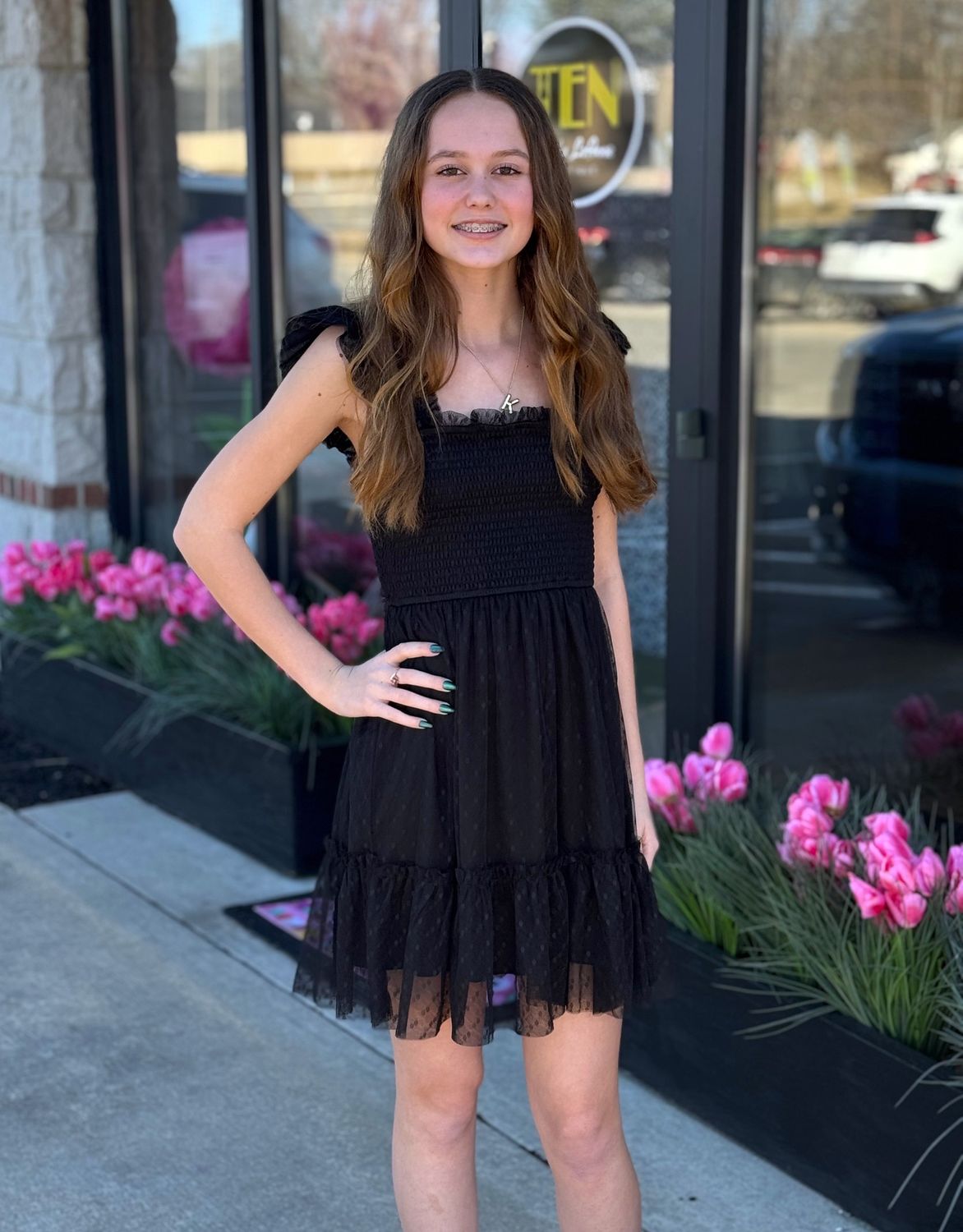 Black Polka Dot Smocked Ruffle Dress