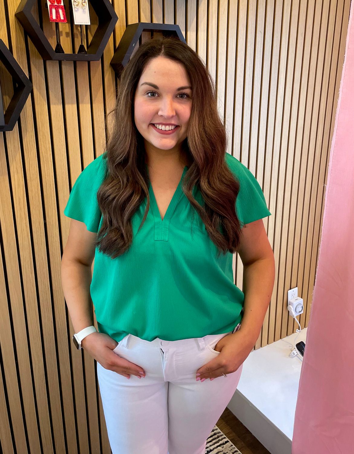 Jade Green Pleated Neckline Blouse