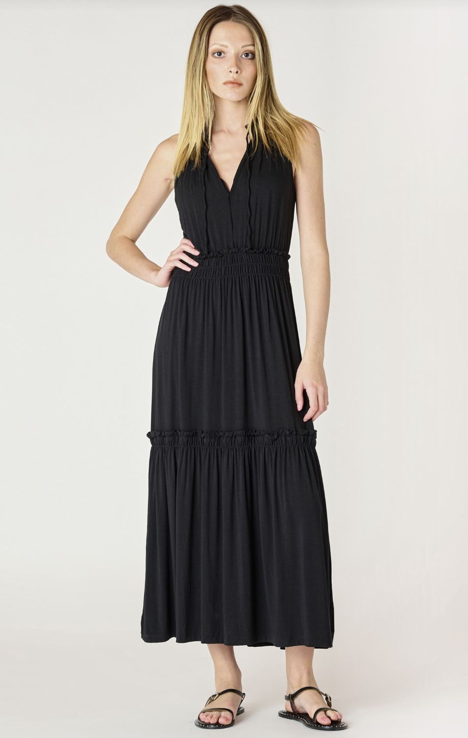 Black Tiered Knit Midi