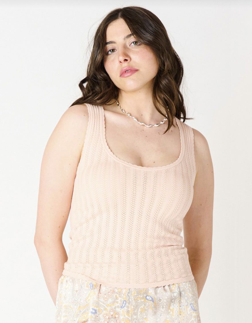 Light Peach Pointelle Knit Tank