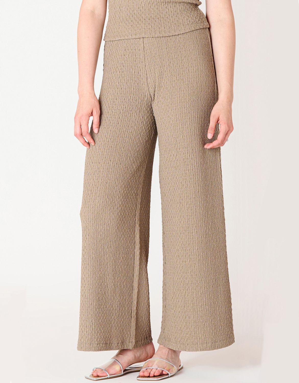 Taupe Textured Flowy Wide Leg Pants