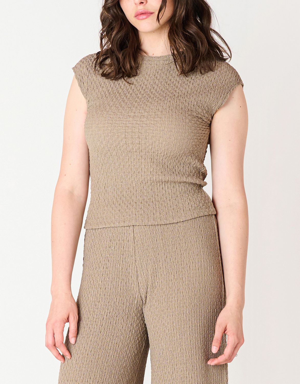 Taupe Drop Shoulder Textured Top