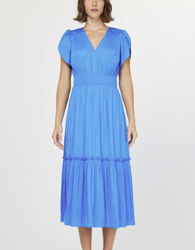 Azure Blue Tulip Sleeve Midi Dress