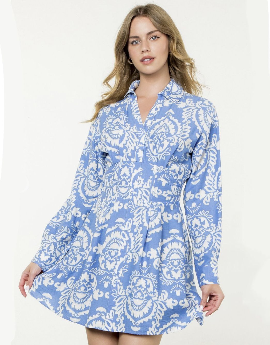 Blue Print Button Up Dress
